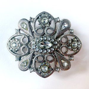 Sparkling Rhinestone & Engraved Belt Buckle Detailed Scroll Work 2-3/4" x 3-1/4"